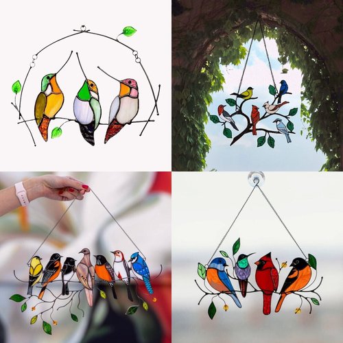 🎄Birds Stained Window Panel Hangings🎁