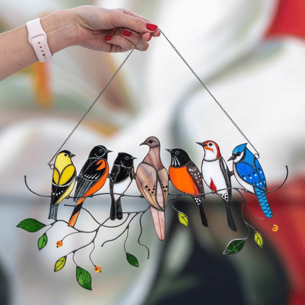 🎄Birds Stained  Window  Panel Hangings🎁