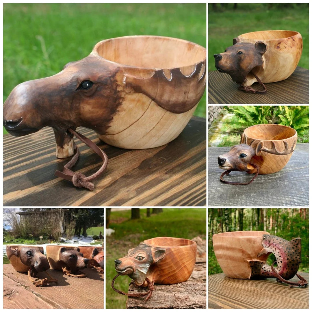Animal Carving Handcraft Wooden Mug