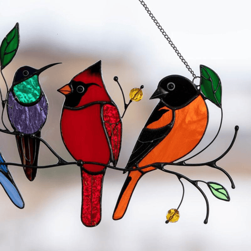🎄Birds Stained  Window  Panel Hangings🎁