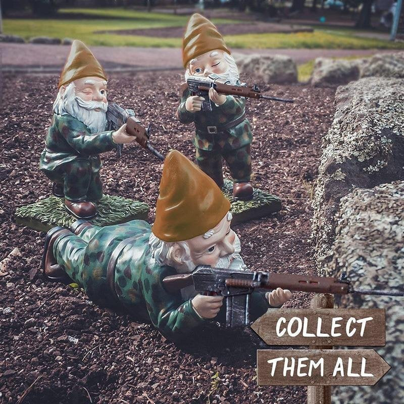 Amusing Army Gnome Wearing Desert Tan Hat and Holding SLR Statue