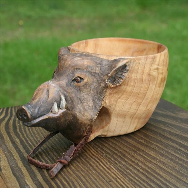 Animal Carving Handcraft Wooden Mug